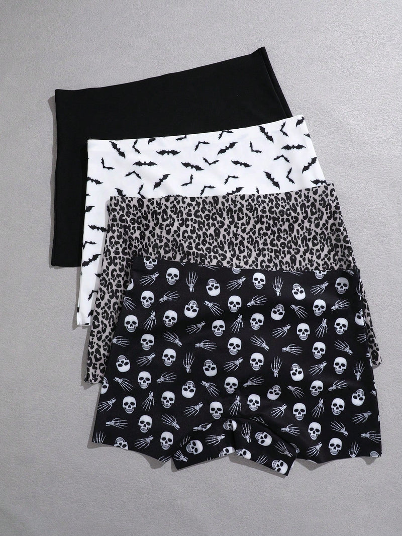 Set de 4 boxers de mujer de cintura alta comodos con estampado de calaveras para halloween