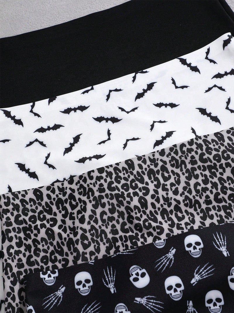 Set de 4 boxers de mujer de cintura alta comodos con estampado de calaveras para halloween