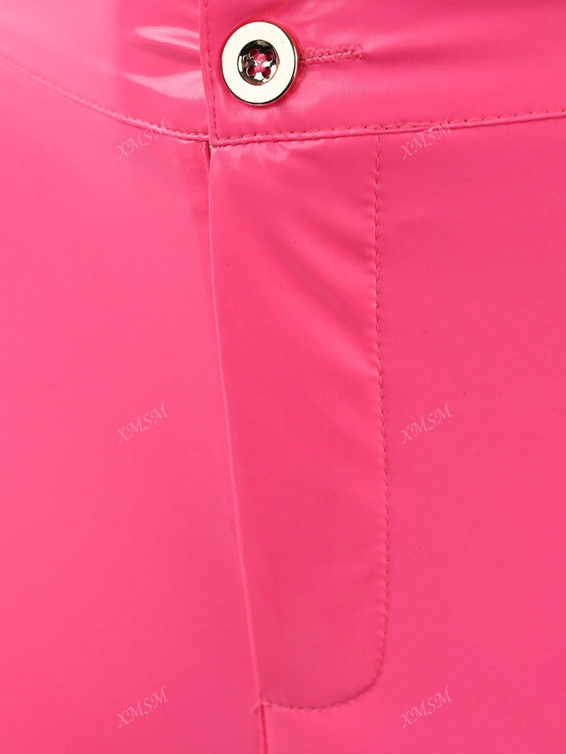 Pantalones de aspecto de piel sexy, de cintura alta, ajustados y elasticos, para mujeres