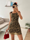 Ezwear vestido ajustado de mujer con estampado de leopardo y malla