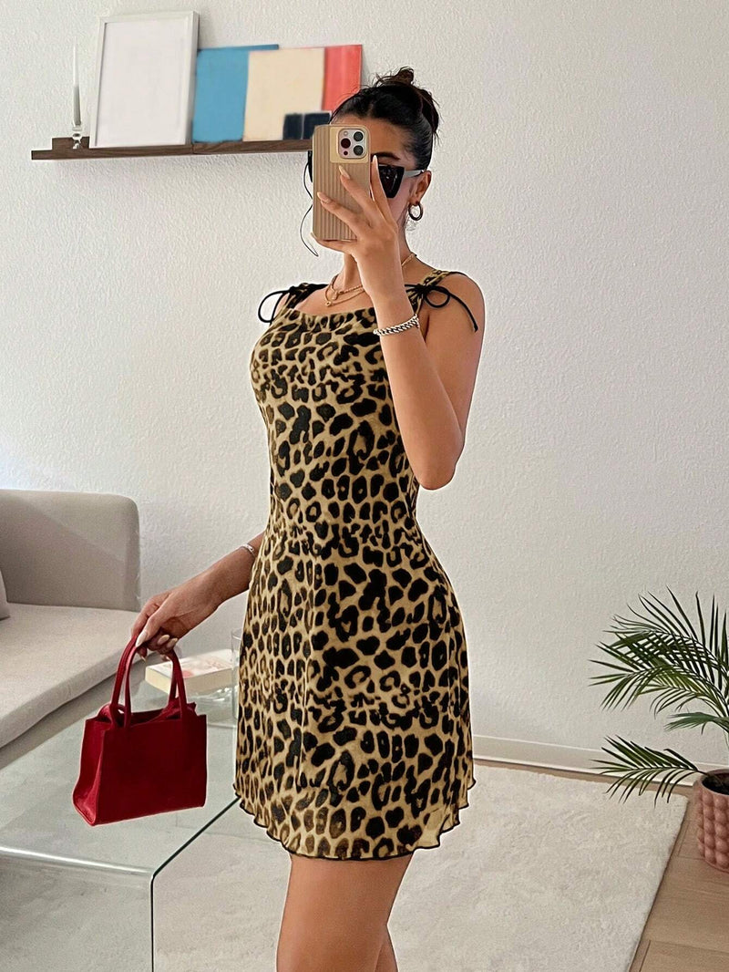 Ezwear vestido ajustado de mujer con estampado de leopardo y malla