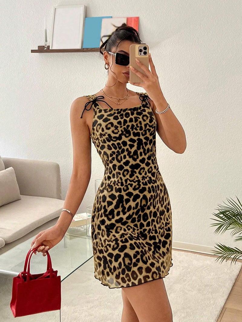 Ezwear vestido ajustado de mujer con estampado de leopardo y malla