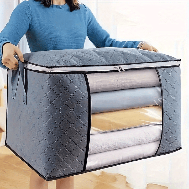 Bolsa de almacenamiento extra grande con asas, organizador portátil para ropa y edredones con ventana transparente, poliéster duradero, ideal para organizar el hogar, dormitorio o residencia estudiantil
