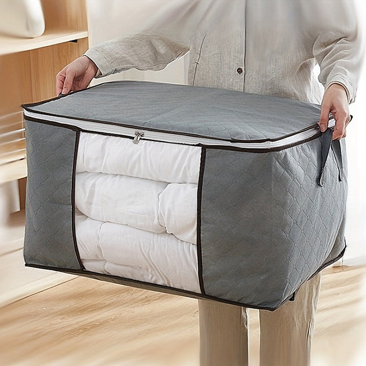 Bolsa de almacenamiento extra grande con asas, organizador portátil para ropa y edredones con ventana transparente, poliéster duradero, ideal para organizar el hogar, dormitorio o residencia estudiantil