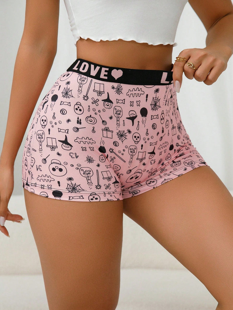 Boxer shorts comodos con estampado de calavera linda y banda con letra