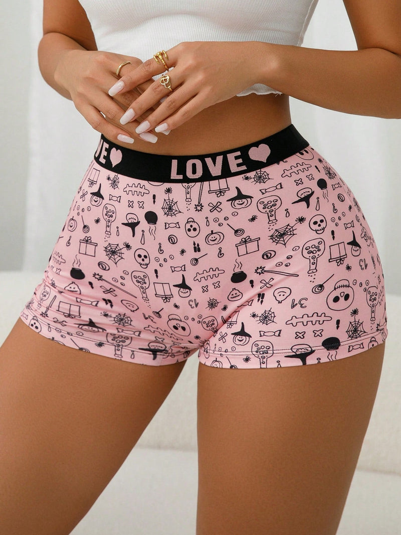 Boxer shorts comodos con estampado de calavera linda y banda con letra