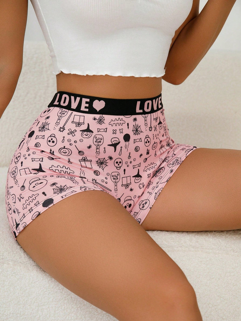 Boxer shorts comodos con estampado de calavera linda y banda con letra