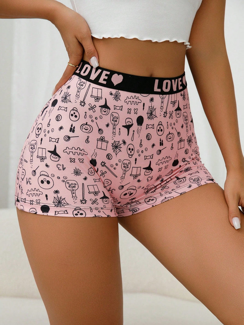 Boxer shorts comodos con estampado de calavera linda y banda con letra