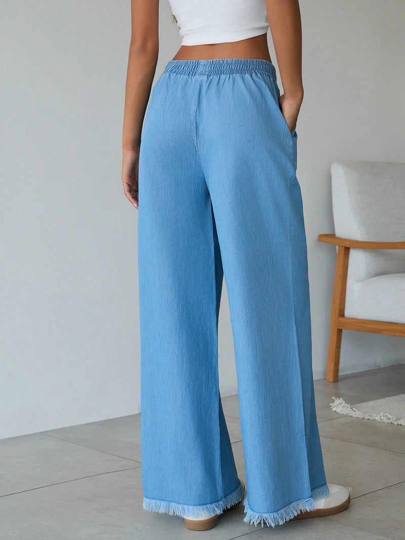 Cottnline pantalones palazzo de tiro alto, sueltos y con bolsillo, de 100% algodon, para primavera y verano