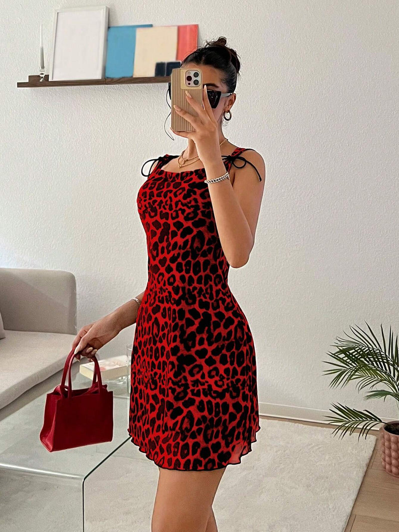 Ezwear vestido ajustado de mujer con estampado de leopardo y malla