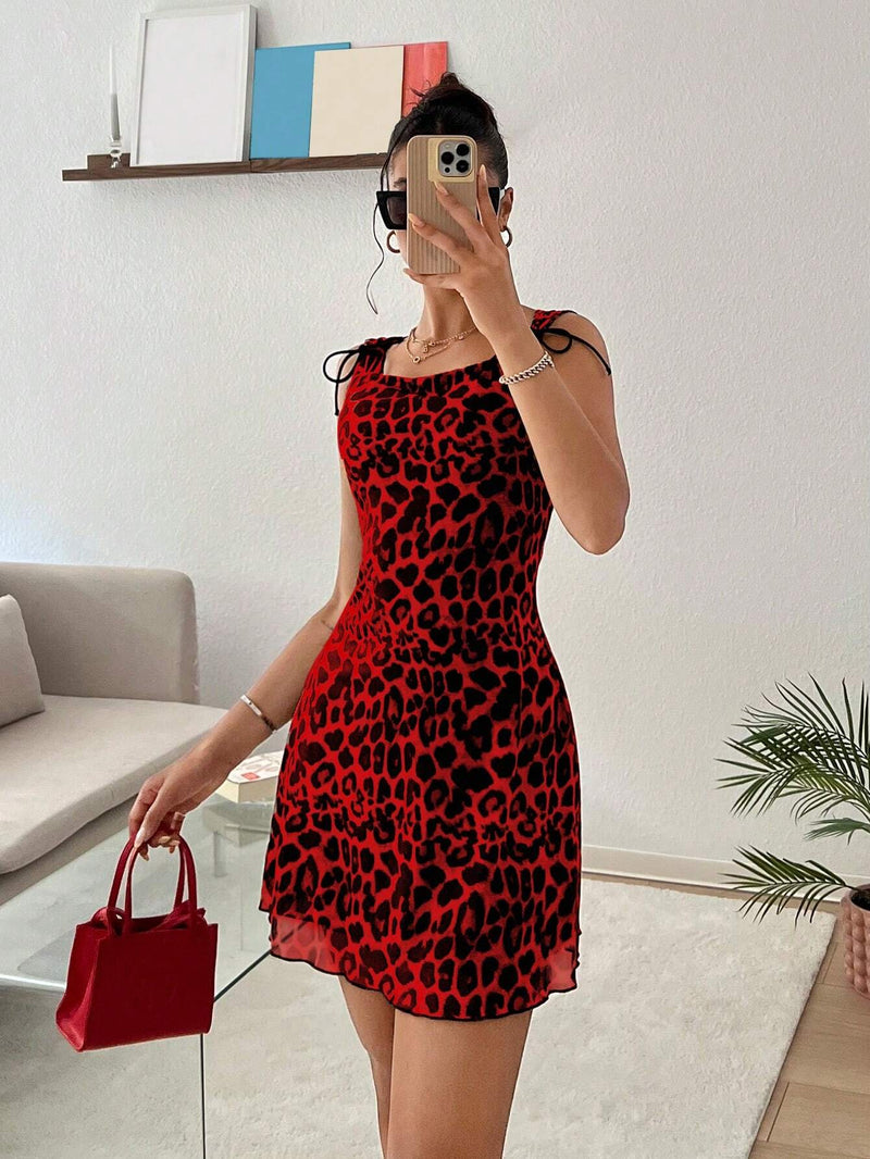 Ezwear vestido ajustado de mujer con estampado de leopardo y malla