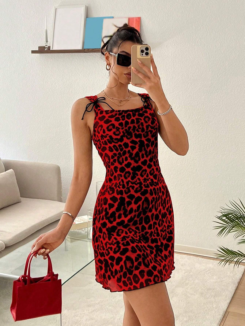 Ezwear vestido ajustado de mujer con estampado de leopardo y malla