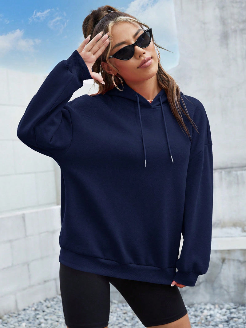 Ezwear sudadera con capucha casual de hombros caidos para mujer con estampado de eslogan, otono/invierno