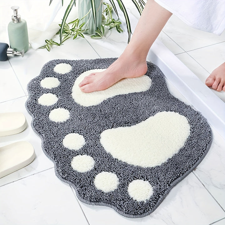 1 unidad de alfombra de baño de microfibra con huella de pata linda, alfombra antideslizante absorbente de 1,8m para baño, inodoro, ducha, cocina - Alfombra de decoración para el hogar, poliéster, lavable en máquina