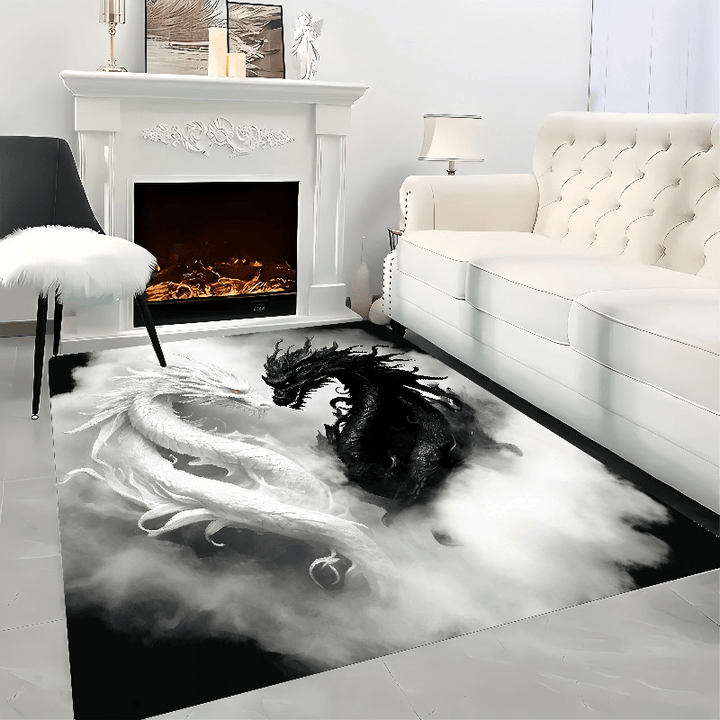 1 pieza de alfombra de franela lavable para interiores y exteriores - Diseño de dragón Yin Yang, suave y cómoda, lavable en máquina para cocina, baño, oficina, lavandería y decoración de hogar (Halloween, Navidad, Acción de Gracias), alfombra para interi