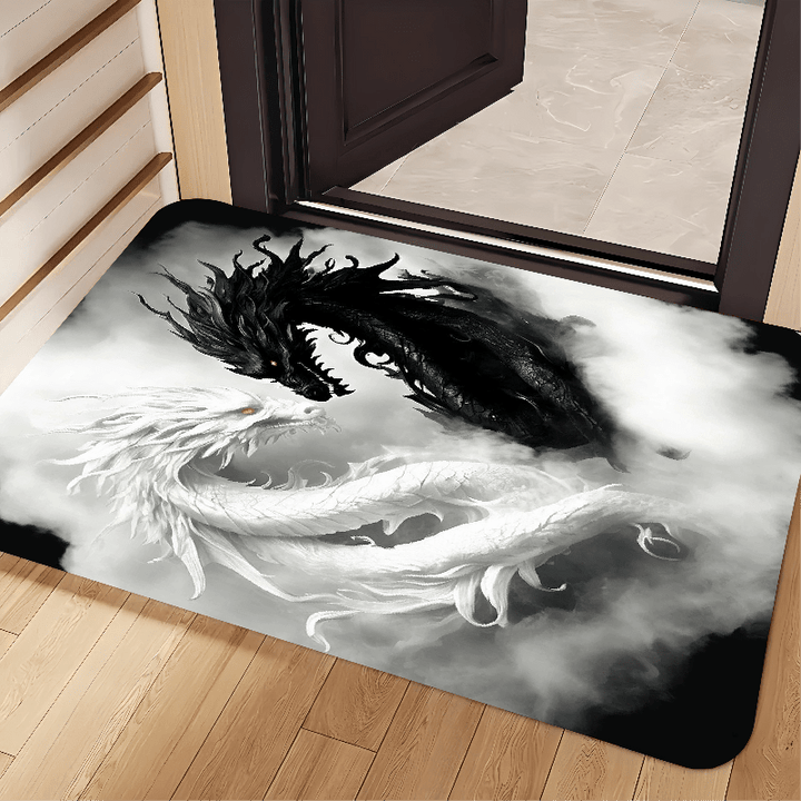 1 pieza de alfombra de franela lavable para interiores y exteriores - Diseño de dragón Yin Yang, suave y cómoda, lavable en máquina para cocina, baño, oficina, lavandería y decoración de hogar (Halloween, Navidad, Acción de Gracias), alfombra para interi