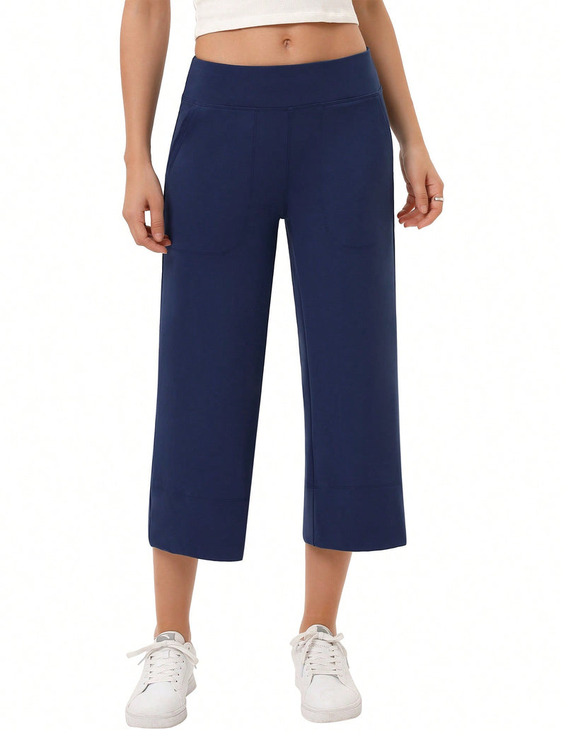 Yesfashion pantalones capri de pierna ancha para mujeres, de corte holgado, para yoga y ocio, con cintura elastica, a la altura de los tobillos y con bolsillos