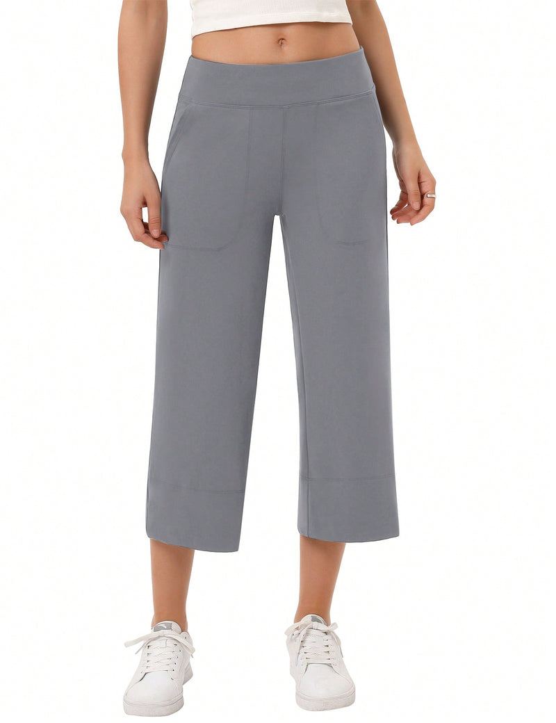 Yesfashion pantalones capri de pierna ancha para mujeres, de corte holgado, para yoga y ocio, con cintura elastica, a la altura de los tobillos y con bolsillos