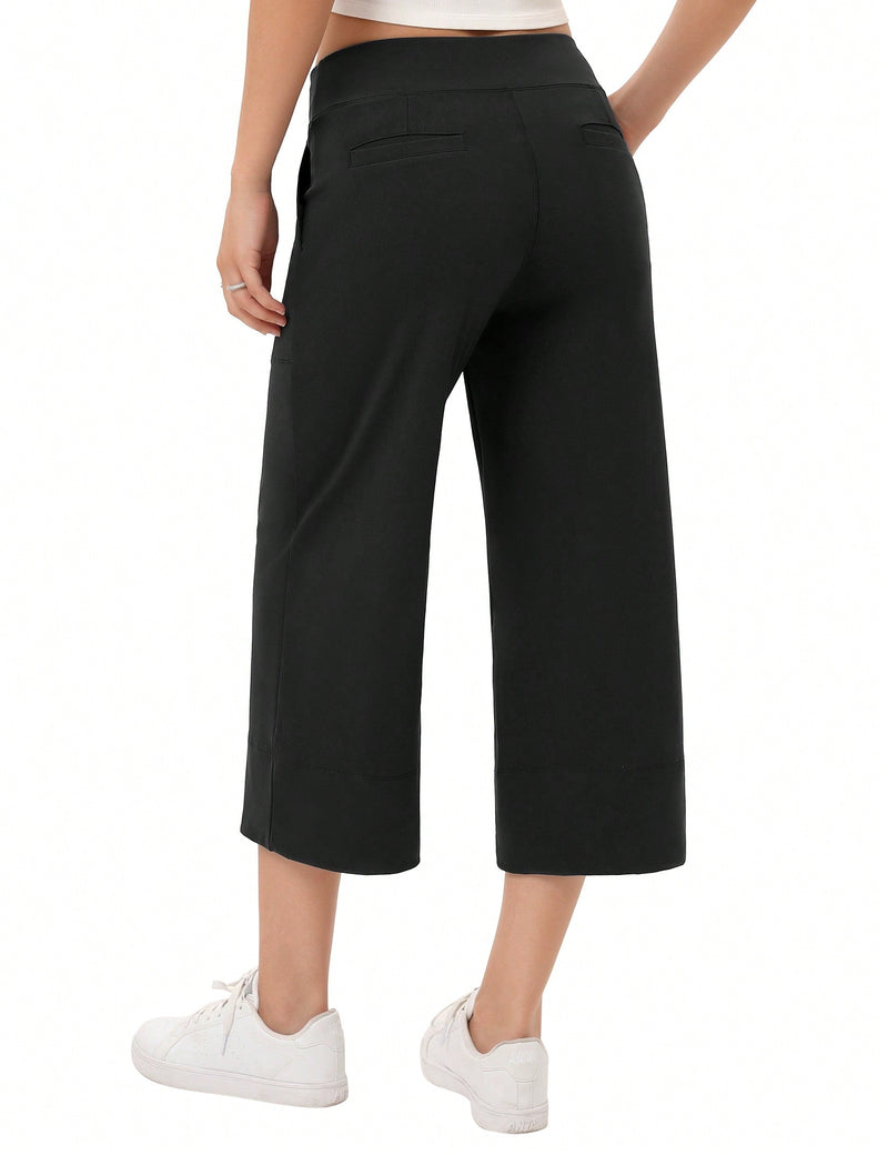 Yesfashion pantalones capri de pierna ancha para mujeres, de corte holgado, para yoga y ocio, con cintura elastica, a la altura de los tobillos y con bolsillos