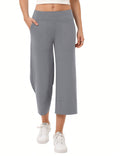 Yesfashion pantalones capri de pierna ancha para mujer con cintura elastica, sueltos, informales, para yoga, con bolsillos