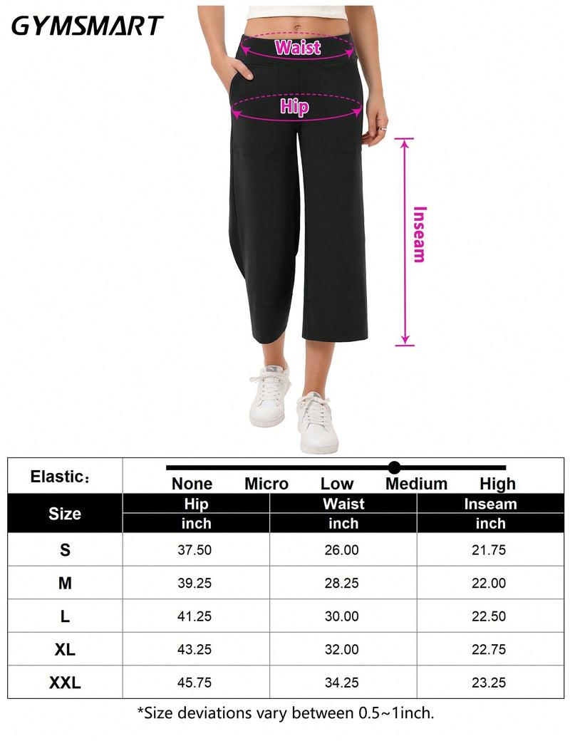 Yesfashion pantalones capri de pierna ancha para mujer con cintura elastica, sueltos, informales, para yoga, con bolsillos