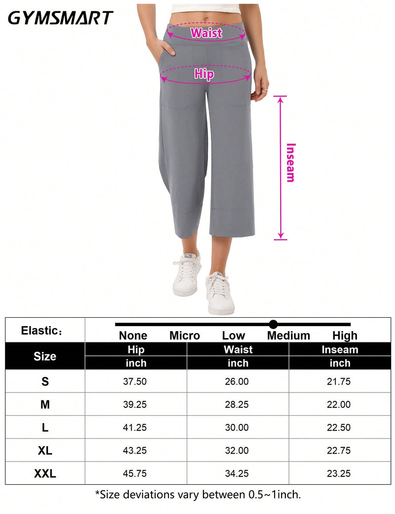 Yesfashion pantalones capri de pierna ancha para mujeres, de corte holgado, para yoga y ocio, con cintura elastica, a la altura de los tobillos y con bolsillos