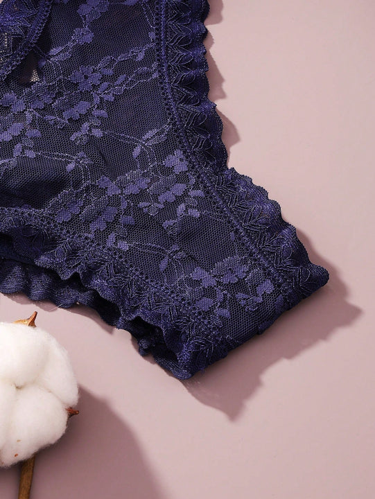 4/piezas tanga sexy para mujer, con diseno de flores pequenas calado y tirantes cruzados de encaje, ropa interior sexy