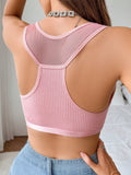 1 pieza de ropa interior de mujer con malla rosa, costura hueca, sujetador camiseta sexy