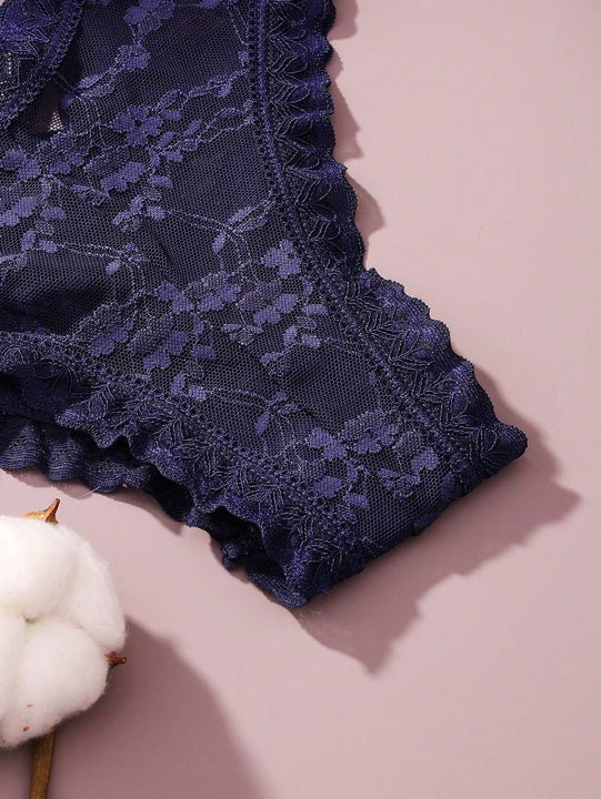 4/piezas tanga sexy para mujer, con diseno de flores pequenas calado y tirantes cruzados de encaje, ropa interior sexy