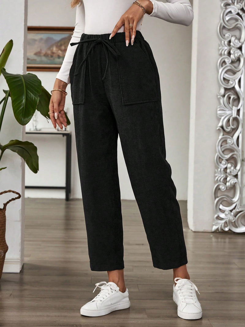 Emery rose pantalones largos casuales rectos y sueltos con cintura elastica, bolsillos y estampado de tenido anudado para mujer