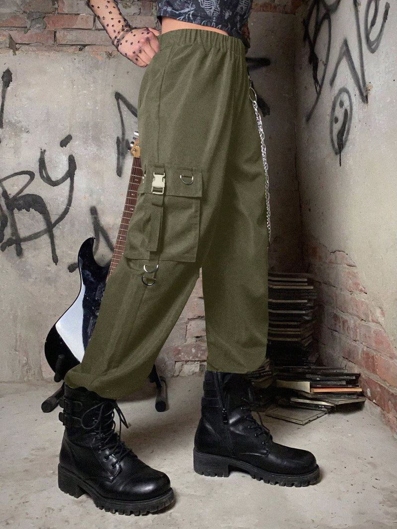 Romwe grunge punk pantalones cargo de moda callejera informal con cadena