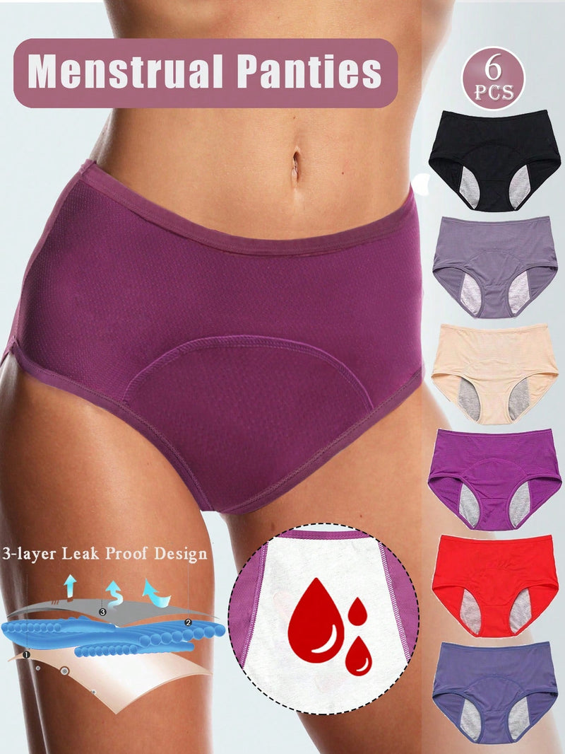 6 piezas pantaletas basicas para mujer, pantalones cortos de seguridad durante el periodo menstrual, ropa interior fisiologica con panel de malla transpirable, sin costuras, de cintura alta, con forma de triangulo, comodos, con proteccion contra fugas,