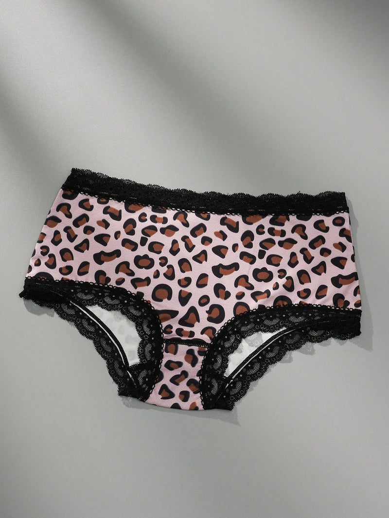 3 piezas de bragas de mujer sexy, suaves y transpirables con parches de encaje de estampado de leopardo