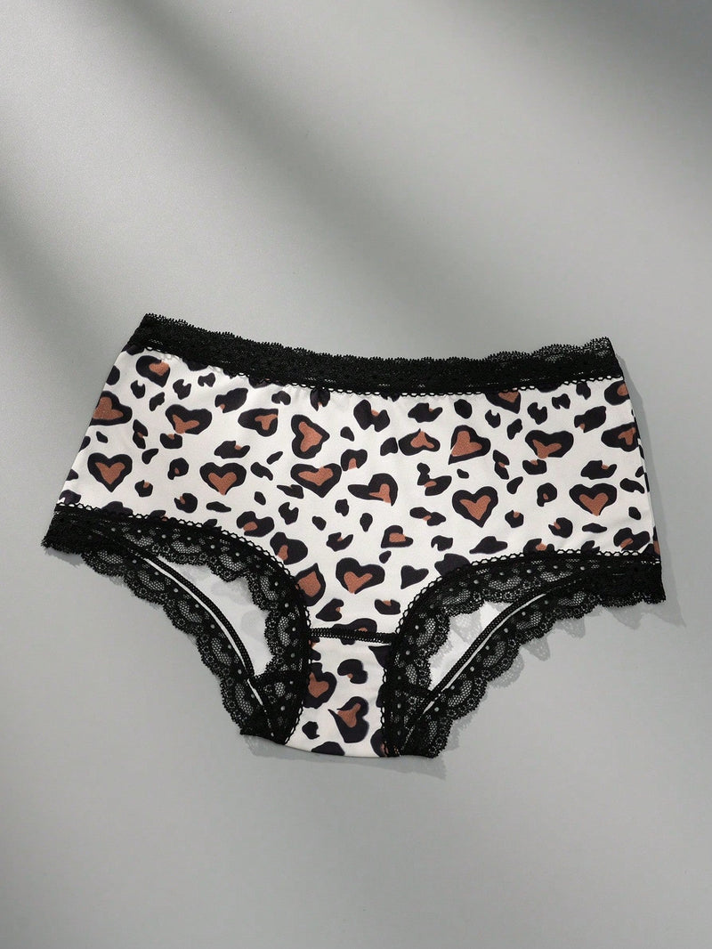 3 piezas de bragas de mujer sexy, suaves y transpirables con parches de encaje de estampado de leopardo