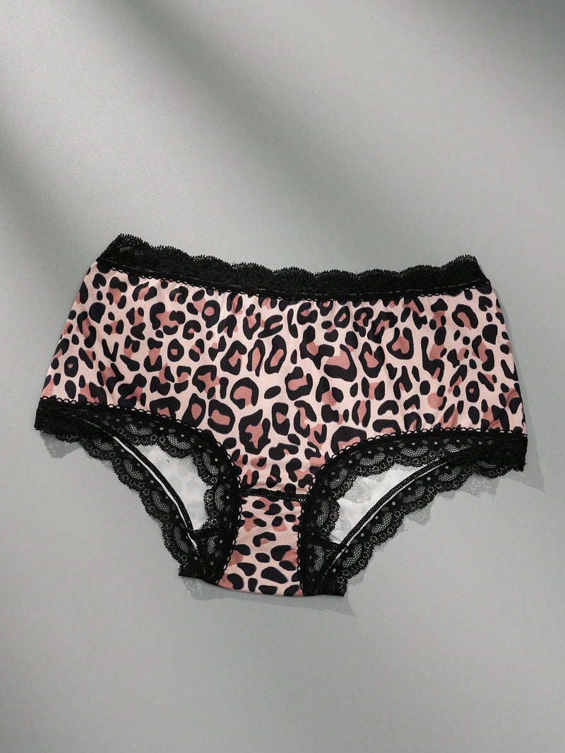 3 piezas de bragas de mujer sexy, suaves y transpirables con parches de encaje de estampado de leopardo