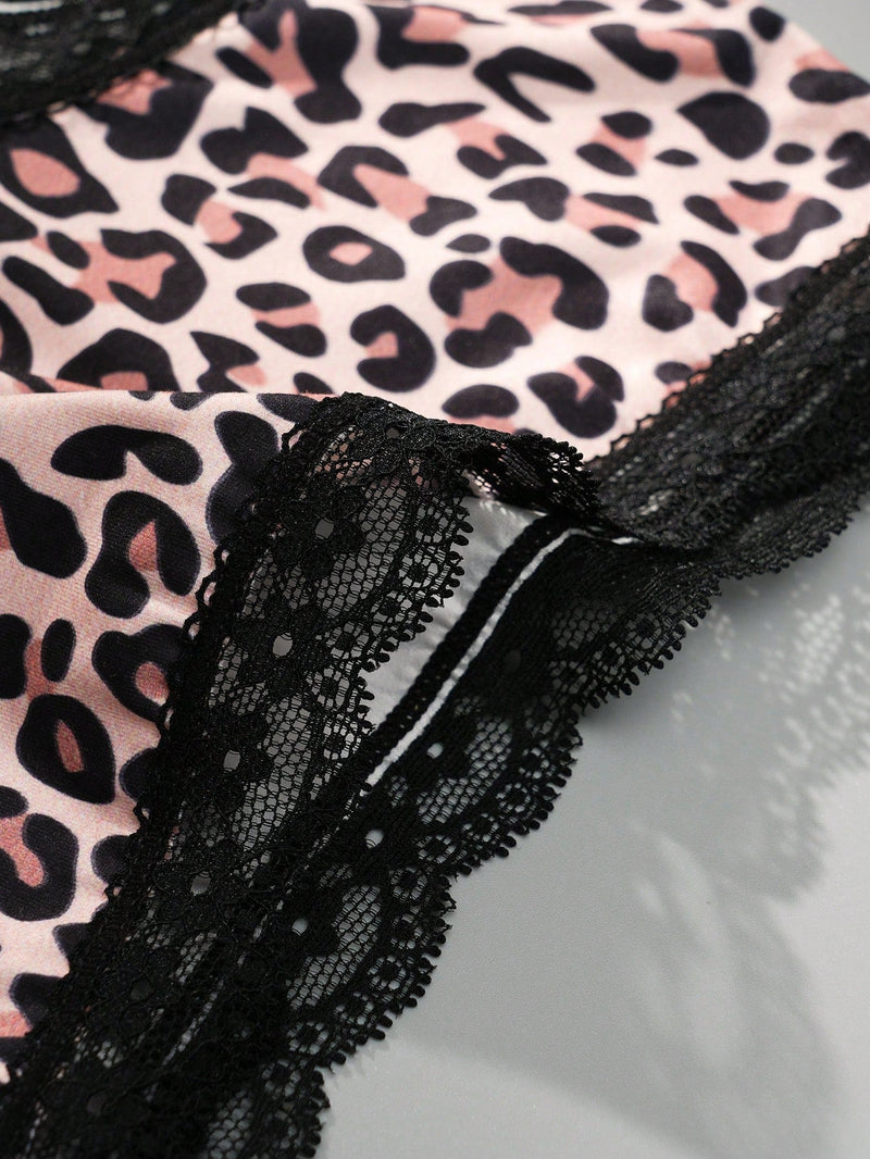 3 piezas de bragas de mujer sexy, suaves y transpirables con parches de encaje de estampado de leopardo