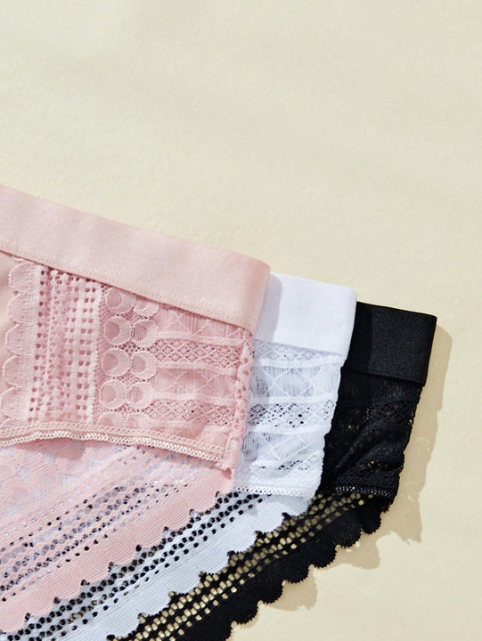 3 piezas/conjunto de bragas de cintura media con encaje