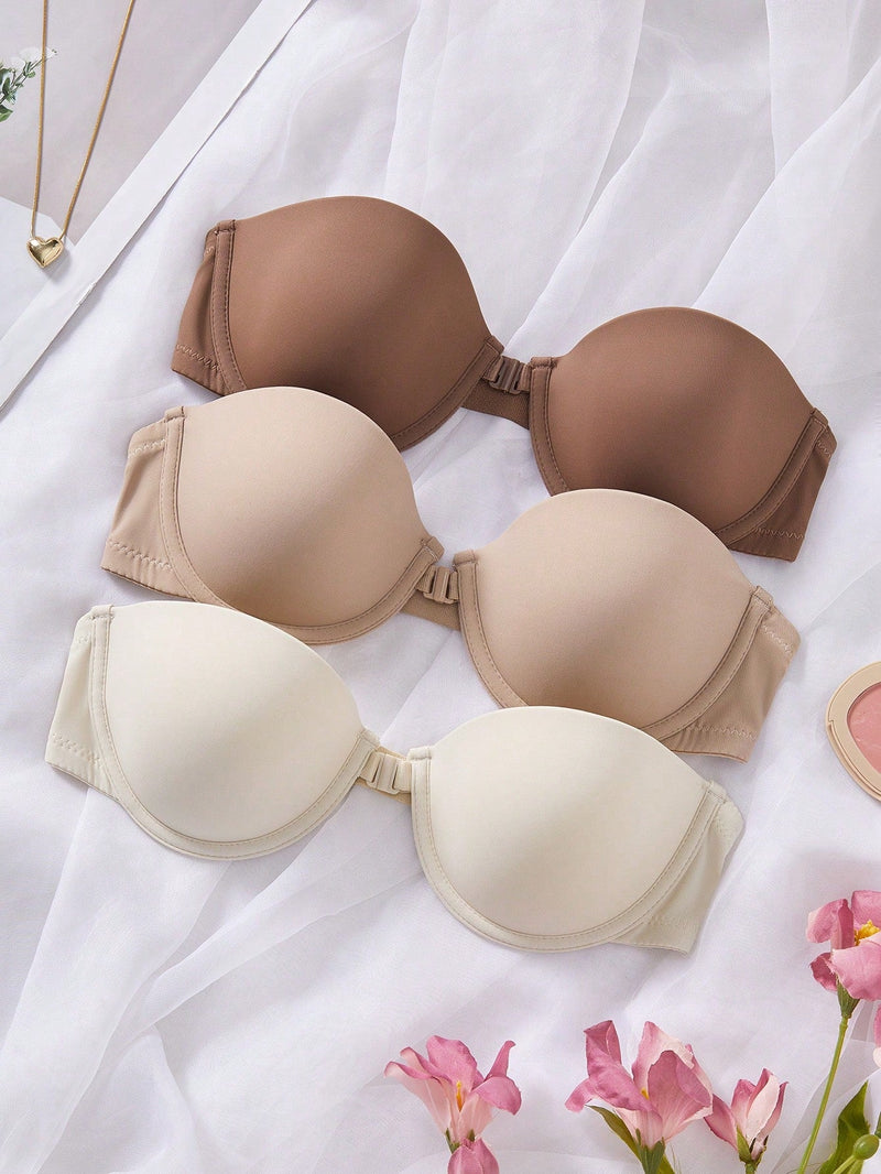 3 piezas conjunto de sujetadores sin tirantes minimalistas y sexy con cierre delantero para mujeres