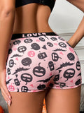 Boxer shorts comodos con estampado de calavera linda y banda con letra