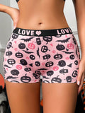 Boxer shorts comodos con estampado de calavera linda y banda con letra