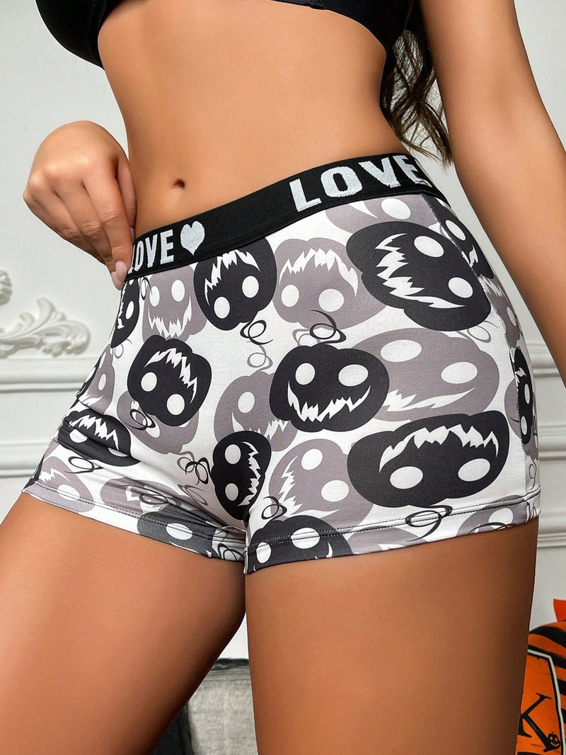 Boxer shorts comodos con estampado de calavera linda y banda con letra