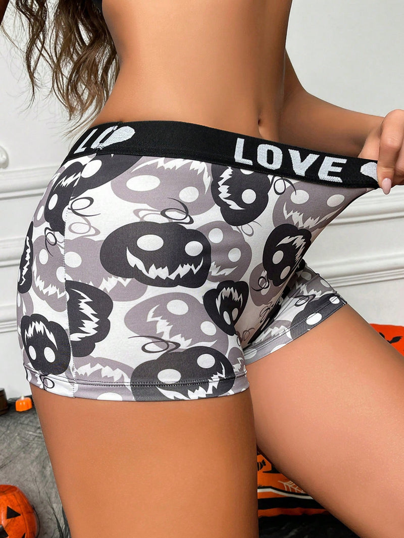 Boxer shorts comodos con estampado de calavera linda y banda con letra