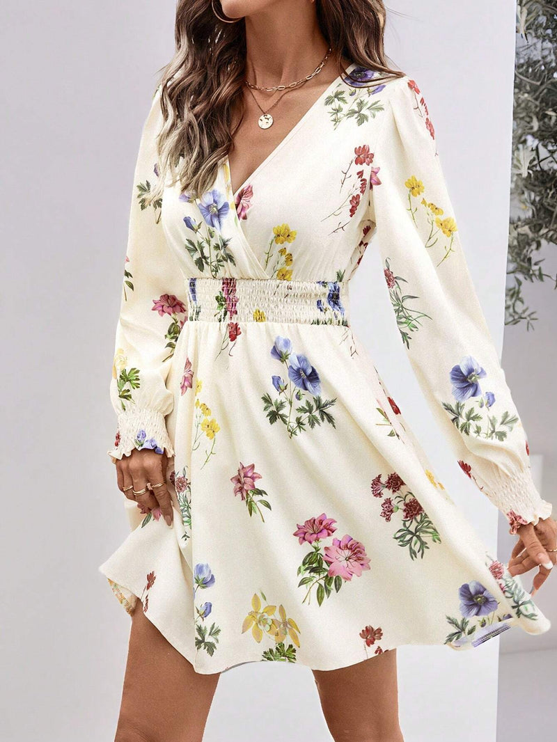 Clasi vestido corto de manga larga con estampado floral para mujeres