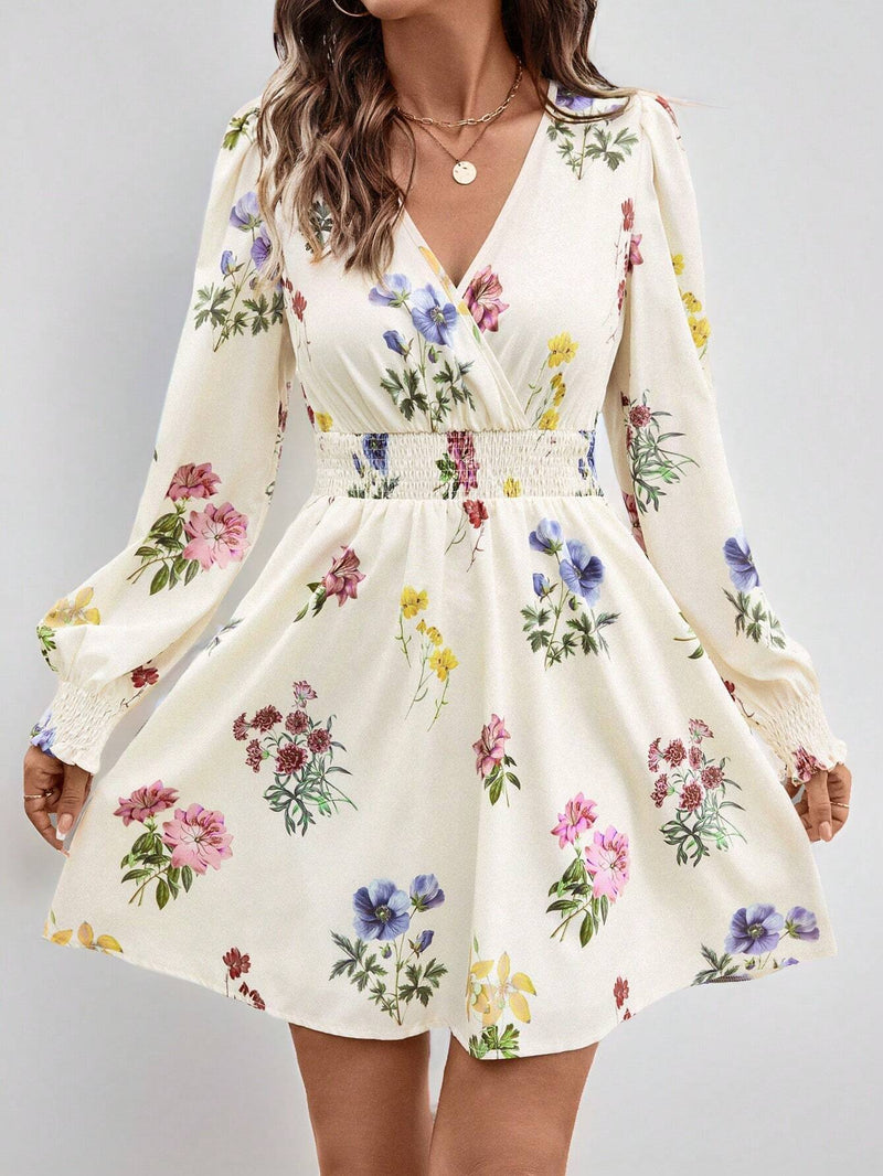 Clasi vestido corto de manga larga con estampado floral para mujeres