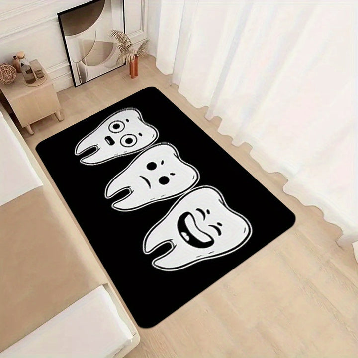 Alfombra de franela con diseño de dientes linda y base antideslizante - Duradera y cómoda, perfecta para decorar sala, dormitorio, cocina y entrada
