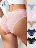 5 piezas de bragas de encaje sexy de tiro medio y multicolor que levantan las caderas, transpirables y comodas para damas