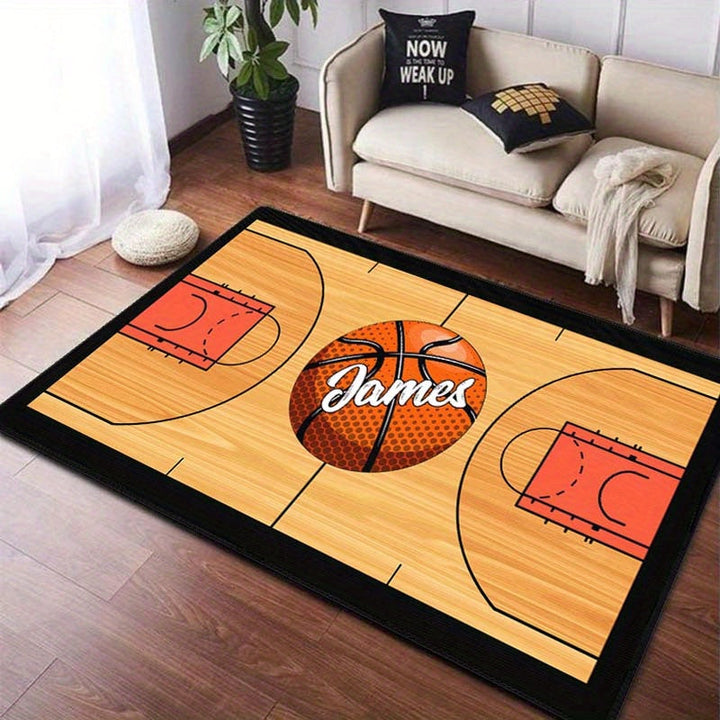 1pc Alfombra de baloncesto personalizada con nombre - Lavable en máquina, Alfombra de comodidad antideslizante para silla de oficina, Fibra de poliéster, Ideal para habitación, uso exterior, cocina - Regalo de vacaciones perfecto