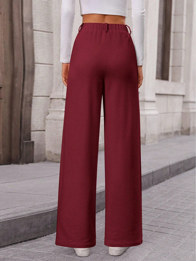 Pantalones anchos de vestir para mujeres, pantalones casuales elegantes con cintura elastica alta, pantalones palazzo para oficina y trabajo