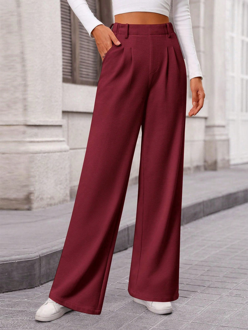 Pantalones anchos de vestir para mujeres, pantalones casuales elegantes con cintura elastica alta, pantalones palazzo para oficina y trabajo