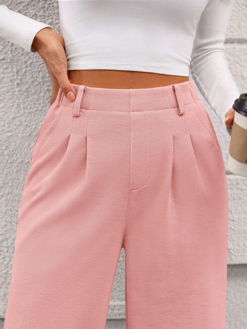 Pantalones anchos de vestir para mujeres, pantalones casuales elegantes con cintura elastica alta, pantalones palazzo para oficina y trabajo